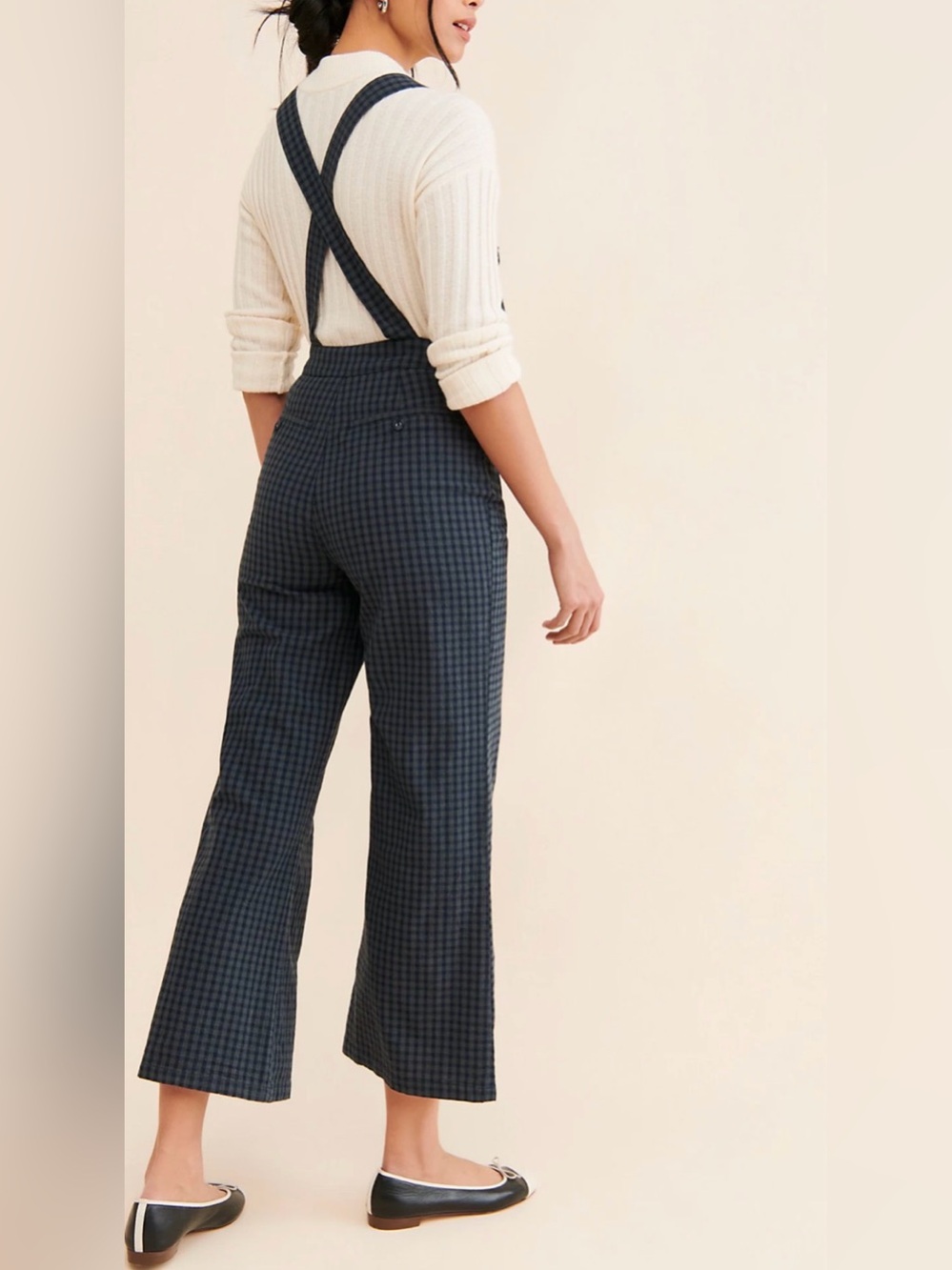 ROLLA'S Navy Gingham Wide-Leg Overalls Jumpsuit